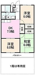 サンライトハイツB 3DKの間取図画像