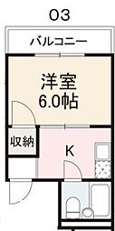 コート福岡2 1Kの間取図画像