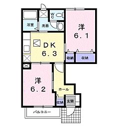 ファミール鶴市A 2DKの間取図画像
