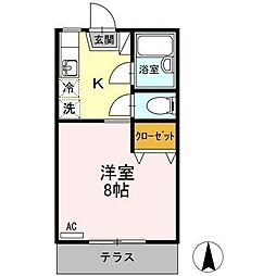 第2メールブルー 1Kの間取図画像