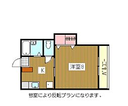 クレイドルエイケン 1Kの間取図画像