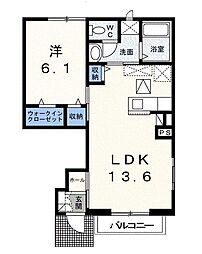 グランディール・堀越 1LDKの間取図画像