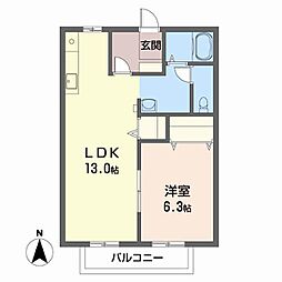 サンライフ八坂A棟 1LDKの間取図画像
