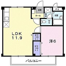 シティーハイツ川地 1LDKの間取図画像