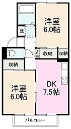 エーデルワイス 2DKの間取図画像