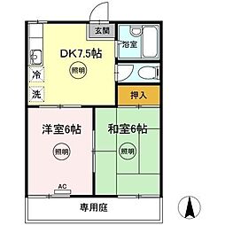 三宝ハイツC 2DKの間取図画像