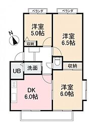 フォブール屋島2 3DKの間取図画像