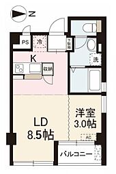 コリドールウエスト ワンルームの間取図画像