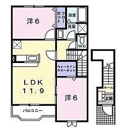 ハピネス村山A棟 2LDKの間取図画像
