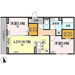 TORISIA大池 2LDKの間取図画像