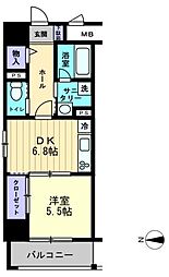 アルファレガロ中央町 1DKの間取図画像