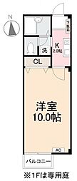 フォブール土居宮 1Kの間取図画像