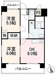 ダイアパレスポートアベニュー高松100 2DKの間取図画像