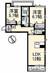 グランベレオ橘 2LDKの間取図画像