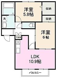 フォブール幸 2LDKの間取図画像