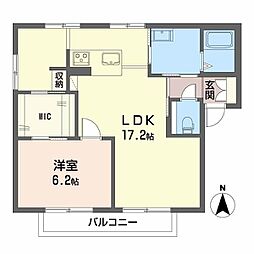 フレグランス山根D 1LDKの間取図画像