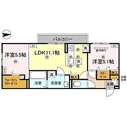 コンフォリア木太 2LDKの間取図画像