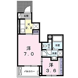 花梨1 1Kの間取図画像