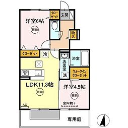 オネスト上林B 2LDKの間取図画像