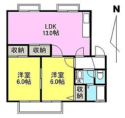 セジュール牟礼C 2LDKの間取図画像