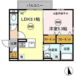 ユニヴェールB 1LDKの間取図画像