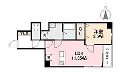 calme 1LDKの間取図画像