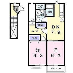 オーブリー森 2DKの間取図画像