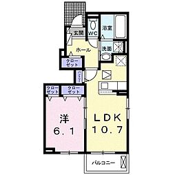 オプス多肥壱 1LDKの間取図画像
