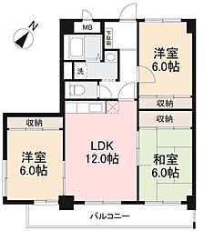 屋島ハイツ 3LDKの間取図画像