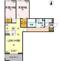 高松市上福岡町アパート 2LDKの間取図画像