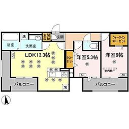 高松市上福岡町アパート 2LDKの間取図画像