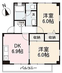 フォブール備前 2DKの間取図画像