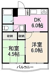 三笠ハイツ 2DKの間取図画像