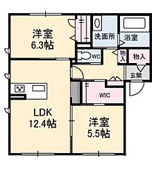 GRANDMASTBEREO林町B 2LDKの間取図画像