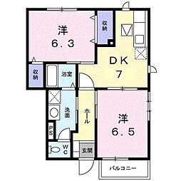 MコートA 2DKの間取図画像