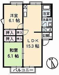 サングリーン太田C棟 2LDKの間取図画像