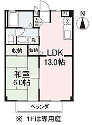 フォブール八栗 2階1LDKの間取り
