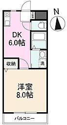 ガーデンハイツ三名弐番館 1DKの間取図画像