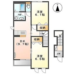 ラフィネ 2階2DKの間取り