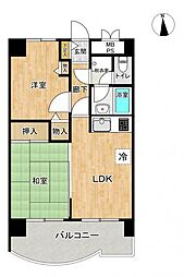 ライオンズマンション味噌天神 2DKの間取図画像