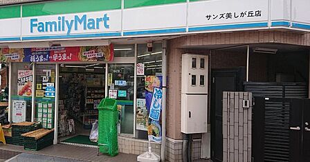 ファミリーマートサンズ美しが丘店まで徒歩圏内。食品や飲料、日用品などのお買い物に便利で、毎日の暮らしをサポートする身近なコンビニです。