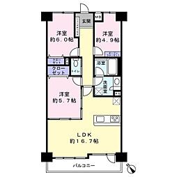 ライオンズマンション津田沼第2 3LDKの間取図画像