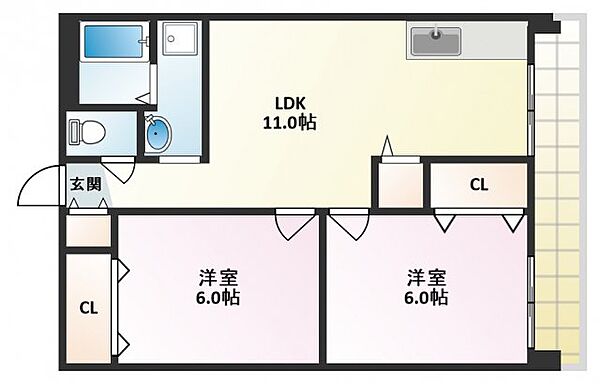 大和コーポ ｜大阪府高槻市庄所町(賃貸マンション2LDK・3階・50.00㎡)の写真 その2