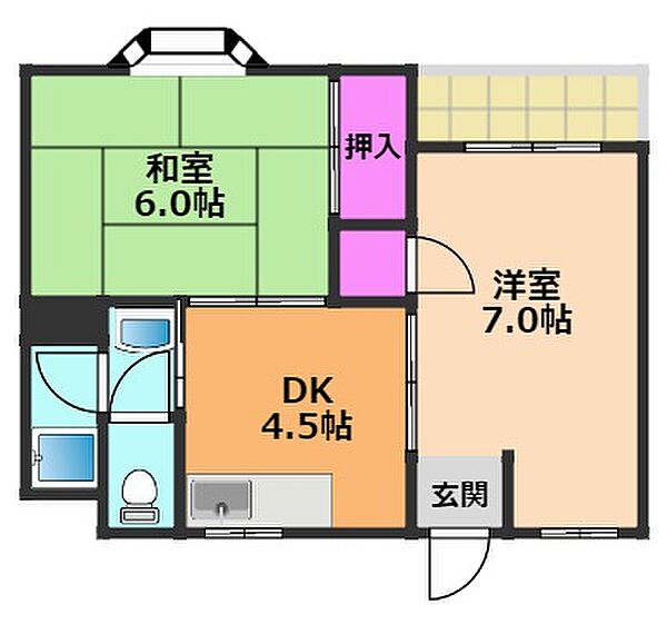 登町ハイツ ｜大阪府高槻市登町(賃貸アパート2DK・2階・45.00㎡)の写真 その2