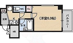 阪急京都本線 大宮駅 徒歩3分の賃貸マンション 2階1Kの間取り