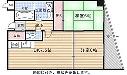 JR山陰本線 太秦駅 徒歩2分の賃貸マンション 3階2DKの間取り