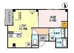 京都市営烏丸線 五条駅 徒歩6分の賃貸マンション 2階1LDKの間取り