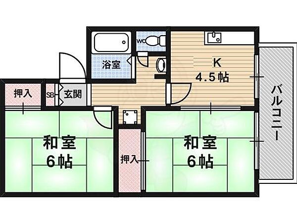 セジュールマミ ｜京都府京都市右京区太秦安井水戸田町(賃貸アパート2DK・1階・38.40㎡)の写真 その2