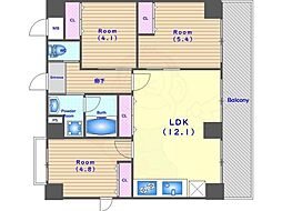京都市営烏丸線 京都駅 徒歩5分の賃貸マンション 2階3LDKの間取り