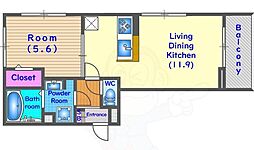 京都地下鉄東西線 太秦天神川駅 徒歩5分の賃貸アパート 3階1LDKの間取り